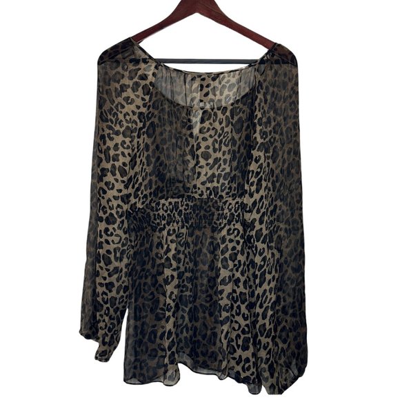 SOLD sheer silk cheetah print long sleeve shirt inc international concepts 14 - Picture 4 of 15